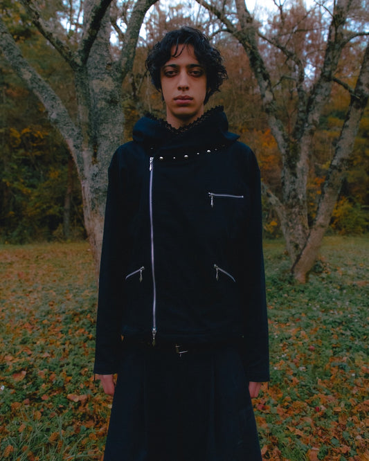 Studded Offset-Zip Hoodie