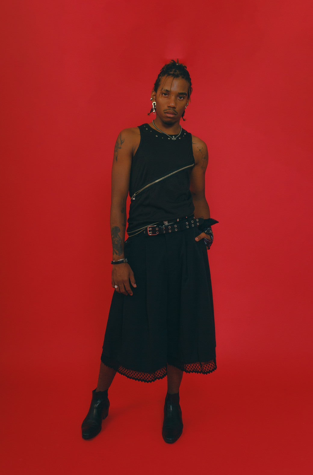 Double Belt Studded Shorts