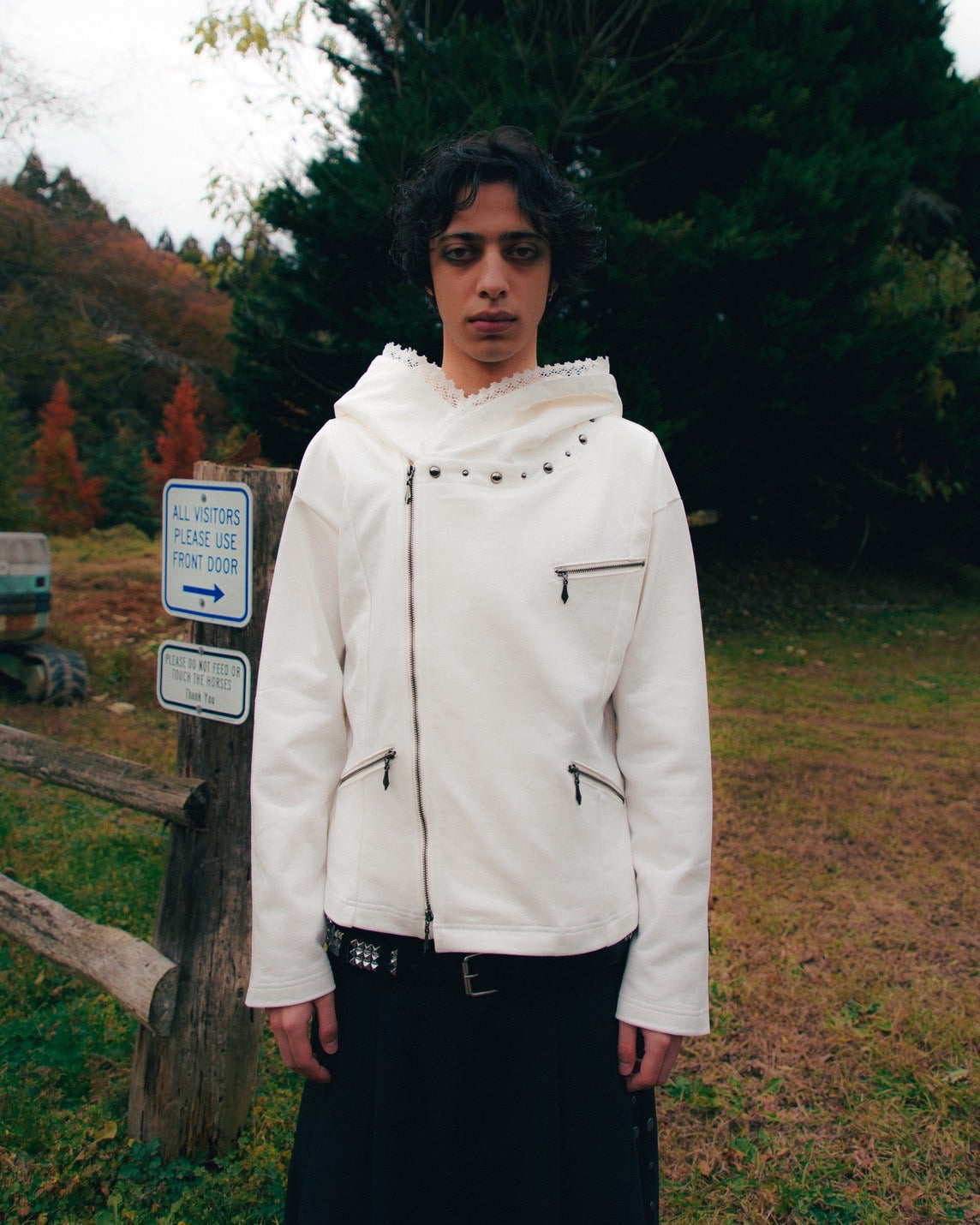 Studded Offset-Zip Hoodie