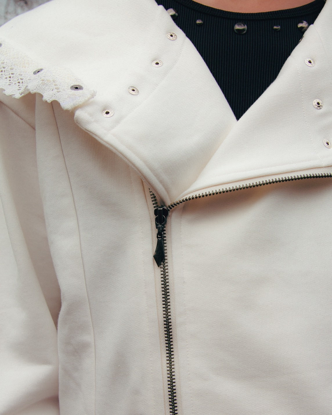 Studded Offset-Zip Hoodie