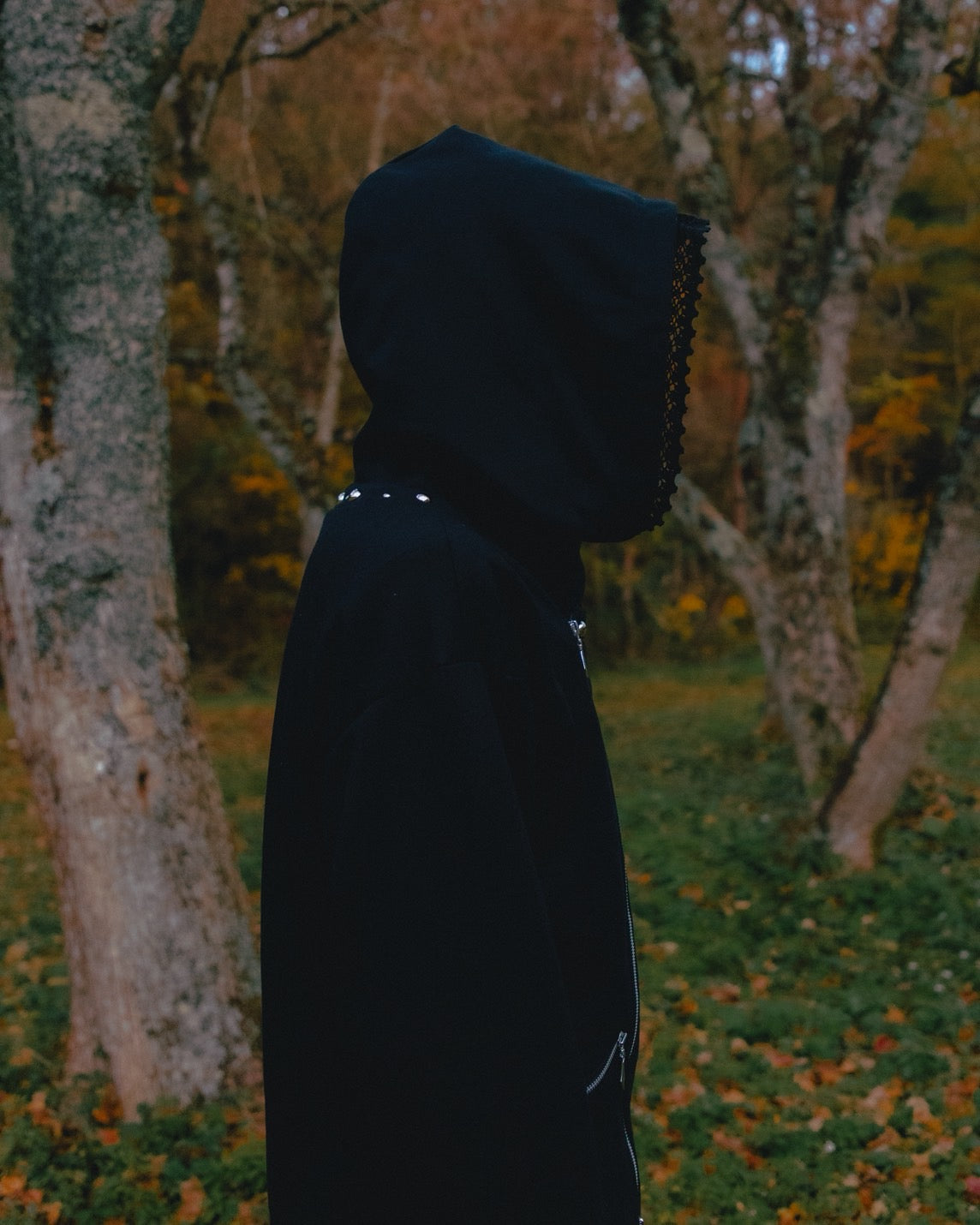 Studded Offset-Zip Hoodie