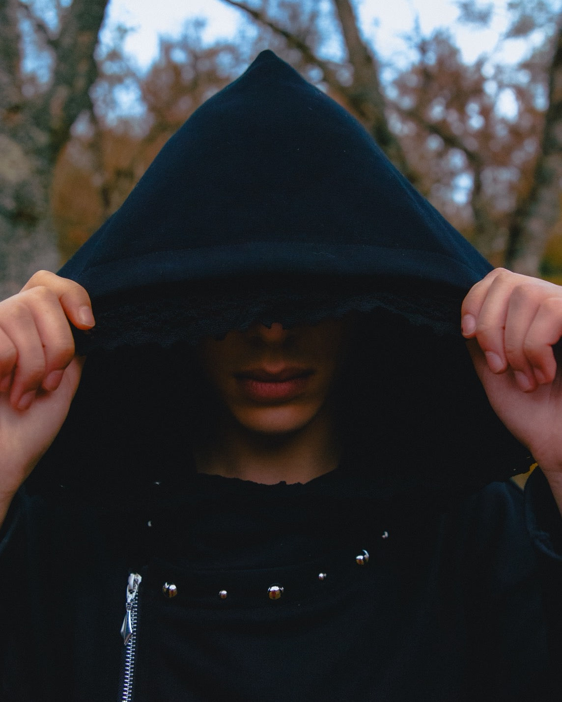 Studded Offset-Zip Hoodie