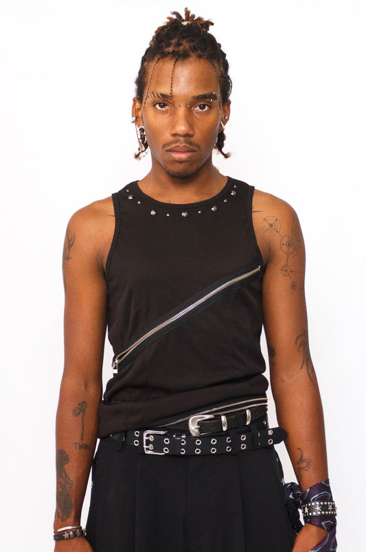 Zip Detail Studded Tank Top