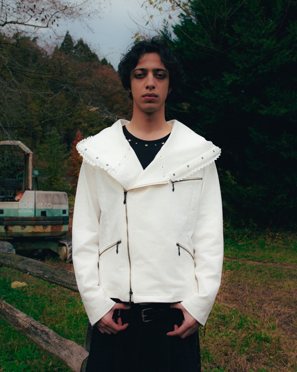 Studded Offset-Zip Hoodie