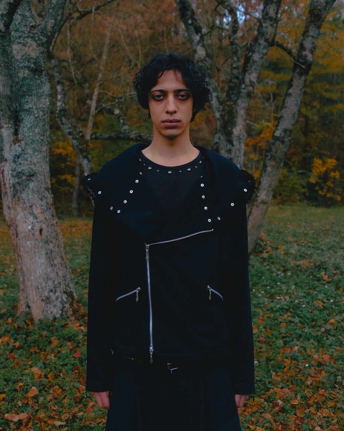 Studded Offset-Zip Hoodie