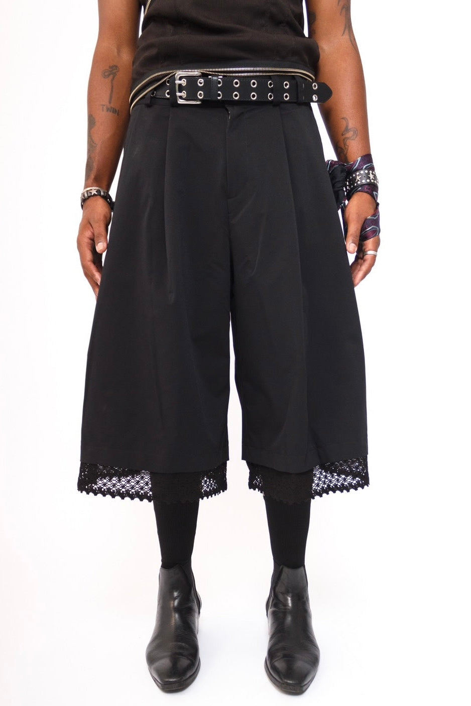 Double Belt Studded Shorts