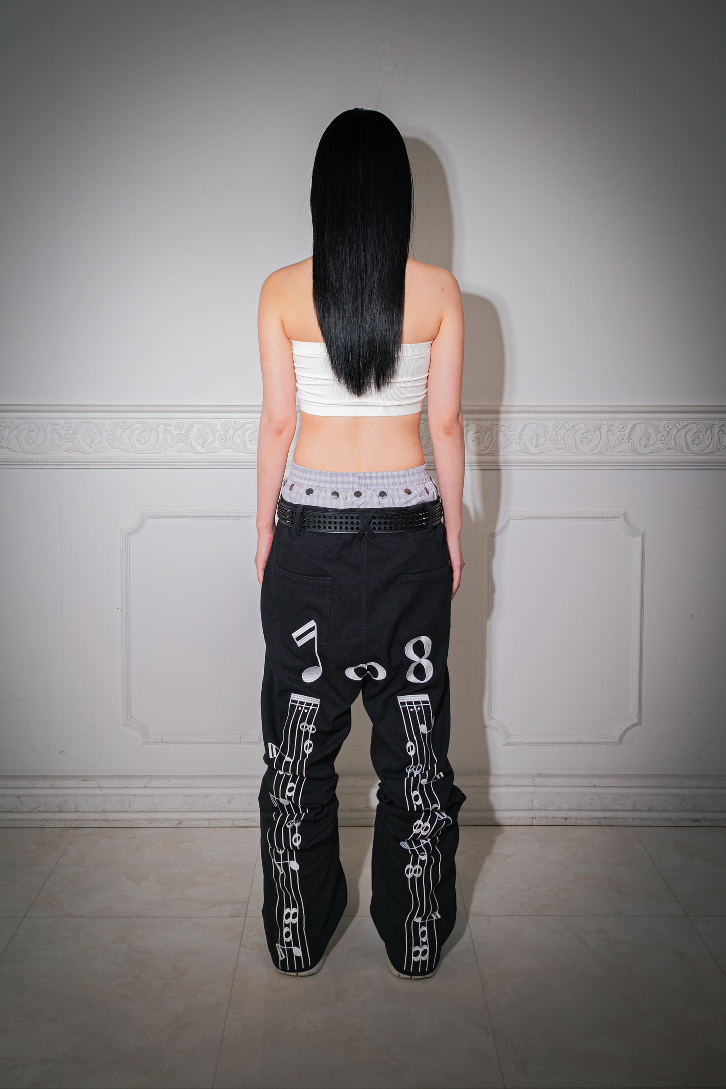 "musica" Back Embroidered Suede-Panelled Bootcut
