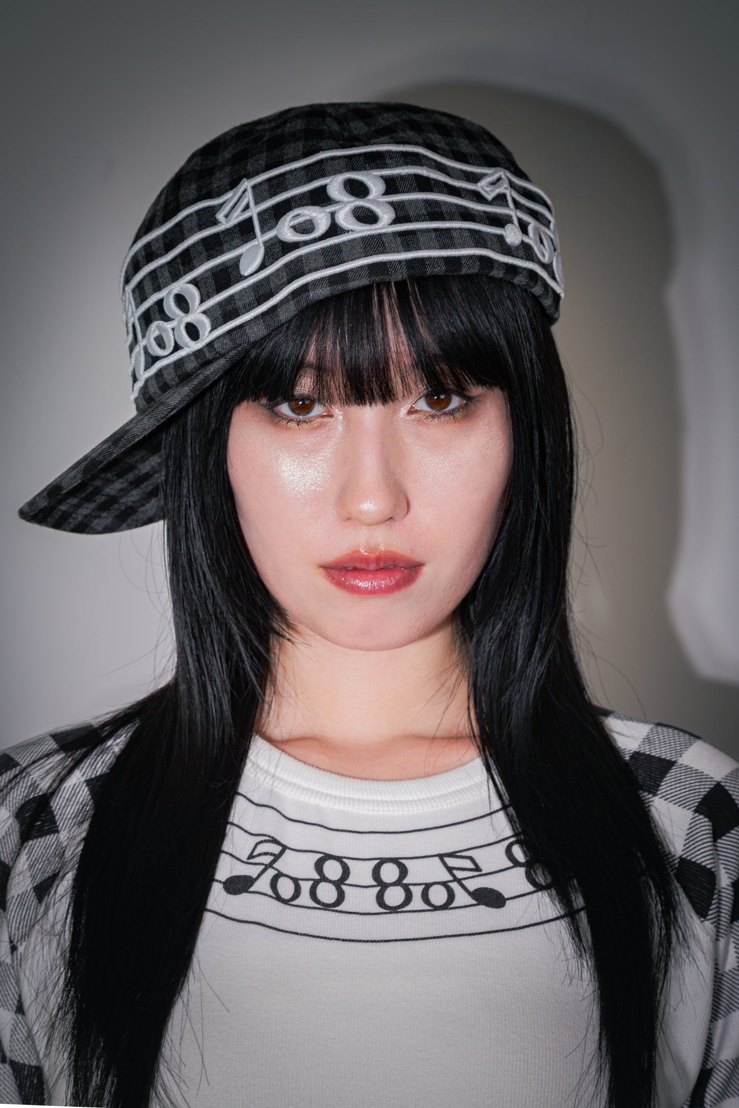 "melodia" Embroidery Plaid Cap
